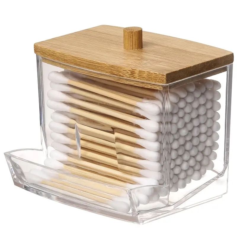 1pc Transparent Swab Holder Dispenser Modern Bathroom Storage For Swabs Pads Visible Organizer Vanity Accessory Compact Design_voghion.com