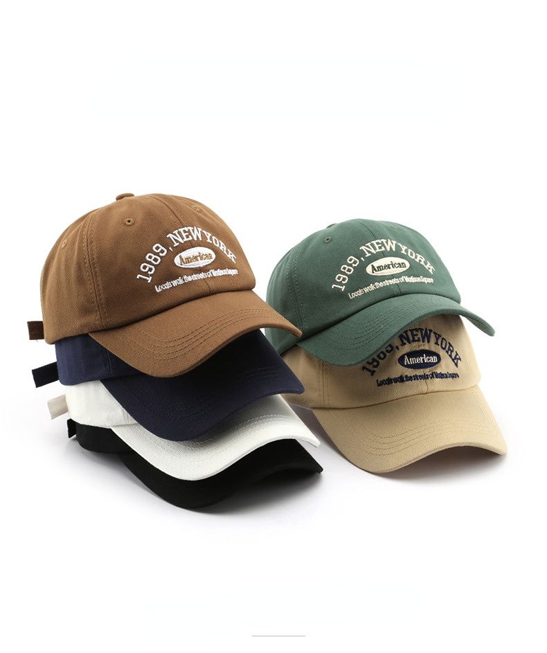 Unisex Embroidered Letters Baseball Caps Adjustable Casual 1989 New York American Cotton Sun Solid Visor Hats for Men_voghion.com