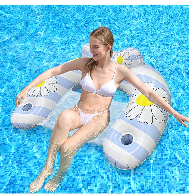 Daisy Inflatable Lounger - U-Shaped Floating Chair With Pillow & Thickened Eco-PVC (Compact Single Person Pool Float For Adults)_voghion.com