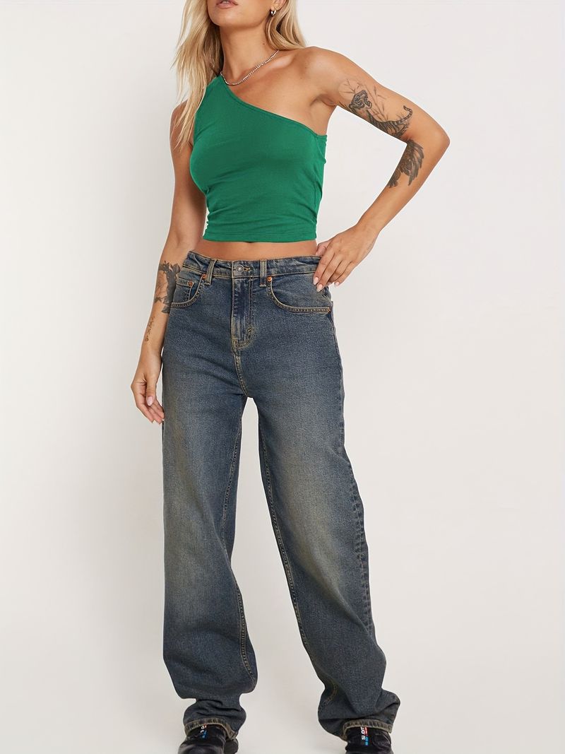 Women's Clothing Sexy Spice Girl women's single shoulder halter vest tight-fitting top knitted pure_voghion.com