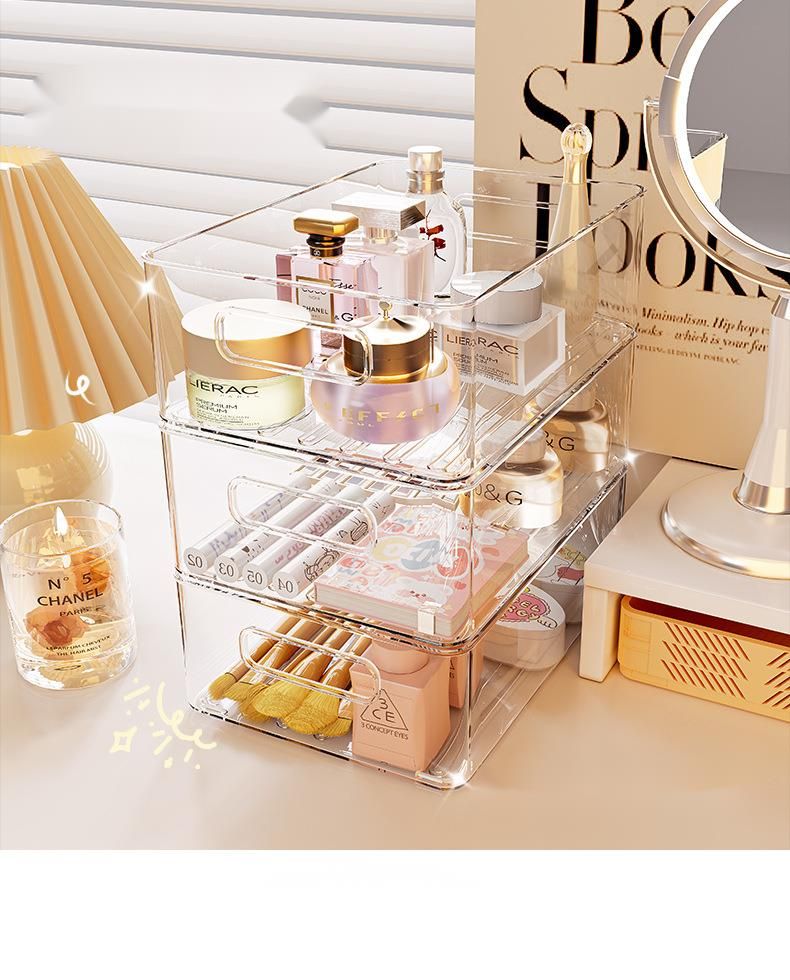 Desktop Storage Cosmetics Organizing Basket Dormitory Snacks Small Sundries Plastic Rectangular Acrylic Transparent Box_voghion.com