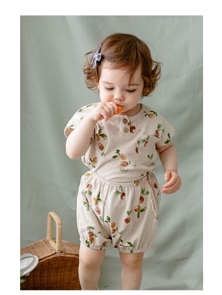Ins Nordic Style Children's Suit Summer Cotton Children's Sleeveless Vest Fruit Floral Suit Baby Two Piece Suit_voghion.com