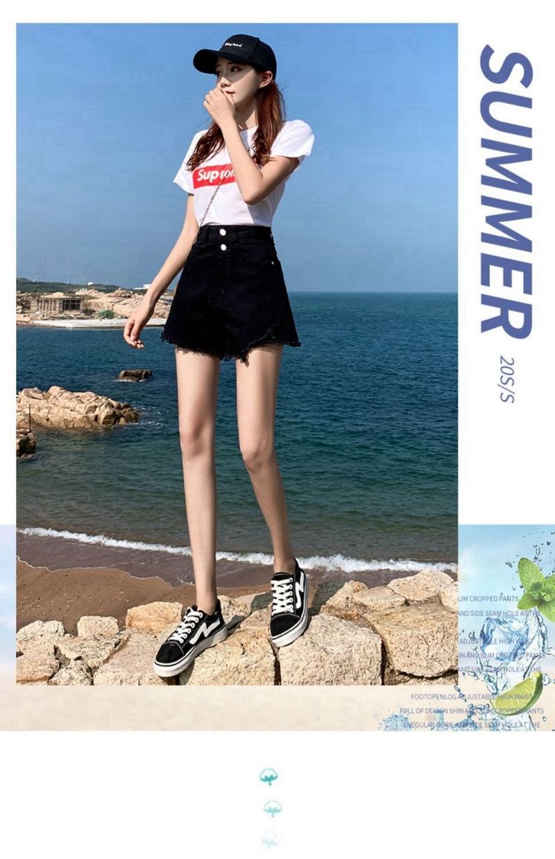 Shorts jeans soltos de cintura alta femininos 2024 verão A-line versão coreana versátil para agasalhos Instagram amplo_voghion.com