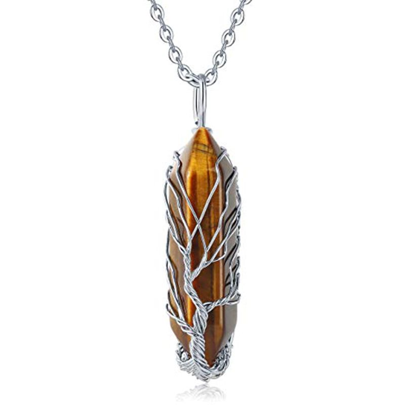 Handmade Tree Of Life Crystal Necklace - Hexagonal Prism Pendant With Winding Design For Spiritual & Boho Jewelry_voghion.com