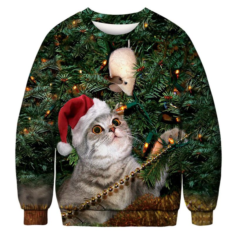 Nuovo costume da scherzo di Natale, con stampa digitale 3D, casual e carino, da donna e da uomo, con scollo a giro._voghion.com