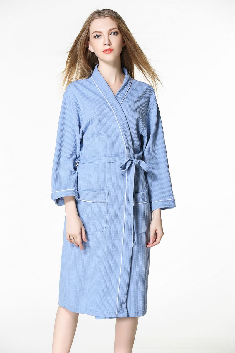 Hotel spring and summer couple waffle bathrobe soft cotton bathrobe hot spring nightgown with extra large size_voghion.com