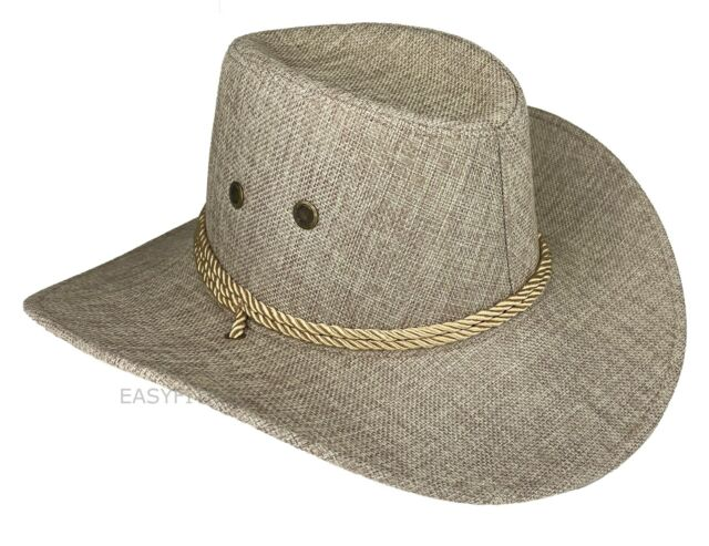 Men's linen mesh summer Cowboy hat bucket hat Fedora wide brim fishing sun_voghion.com