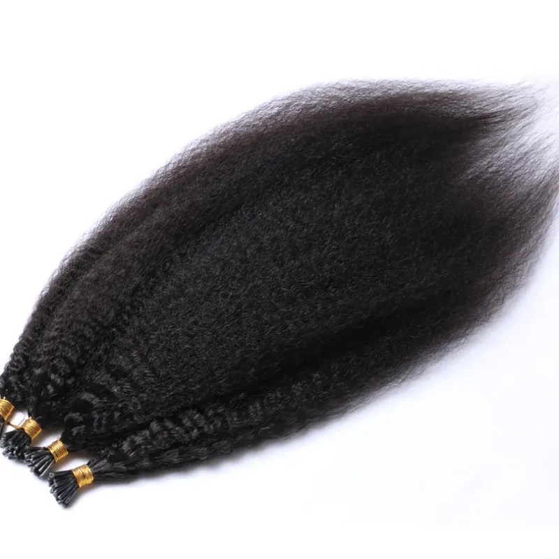Indian Remy Human Hair I Tip Hair 100 strand Kinky Straight Keratin I Tip Microlinks Human Hair Bundles Extensions_voghion.com
