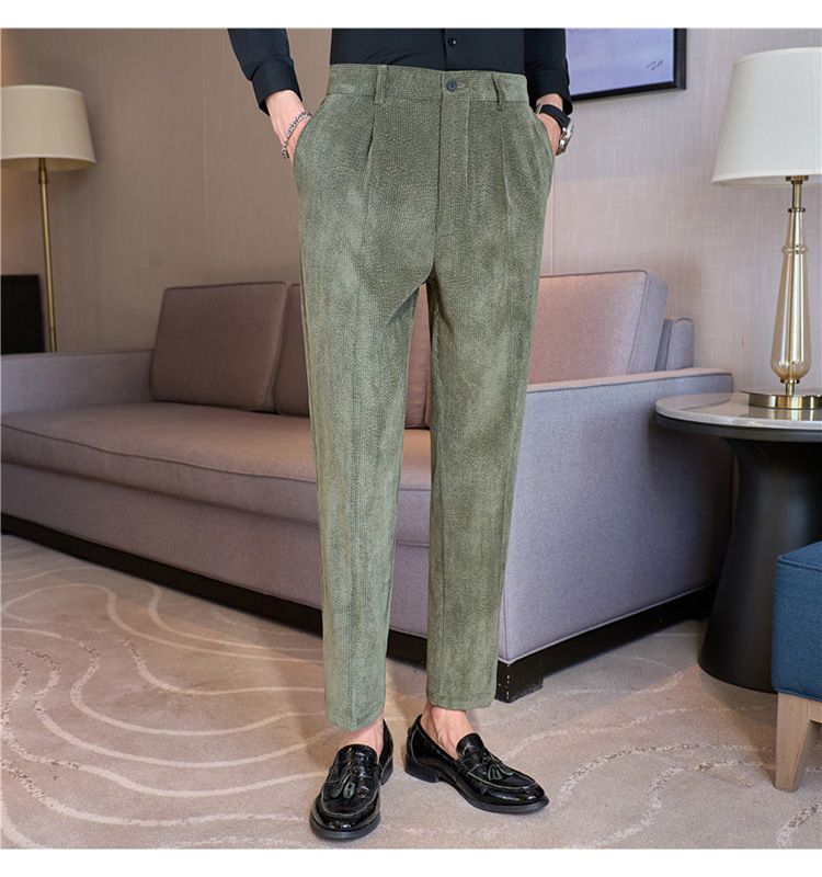 Efterår og vinter nye herre corduroy casual bukser avanceret elastisk talje behagelige herrebukser slidstærke alsidige bukser_voghion.com