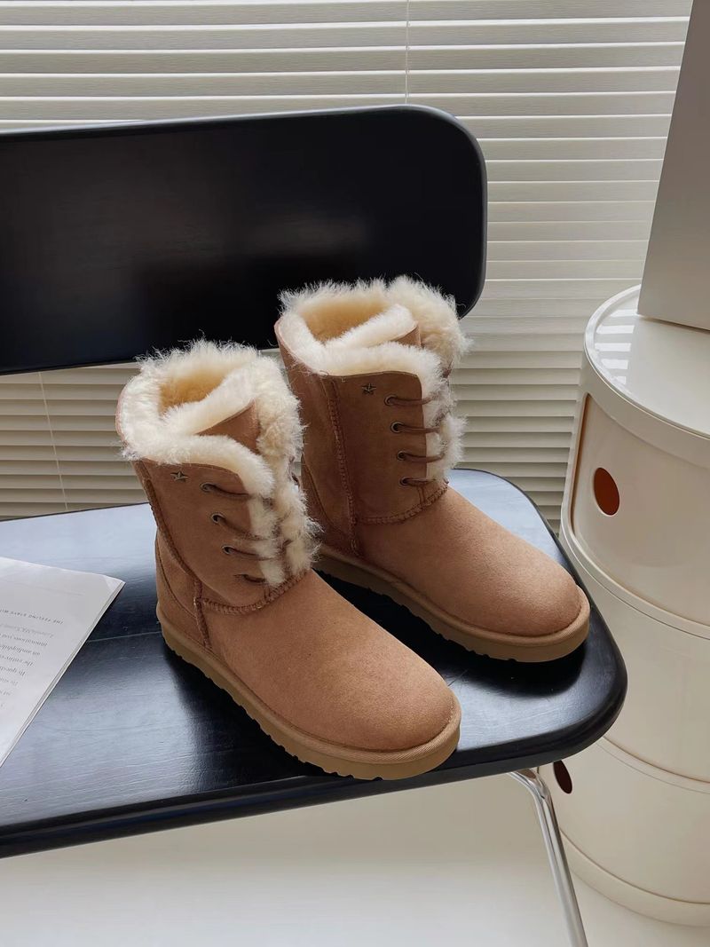 Mittlere Röhre zwei tragen faltbare Mode Schneestiefel Winter Schaffell Fell integrierte vielseitige Freizeitstiefel Frauen_voghion.com