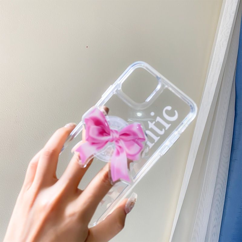 Airbag-Telefonhalter mit rosa Schleife, selbstklebende, tragbare Nischenhalterung für den Schreibtisch, stabile Fingerschnalle mit Mädchenherz_voghion.com