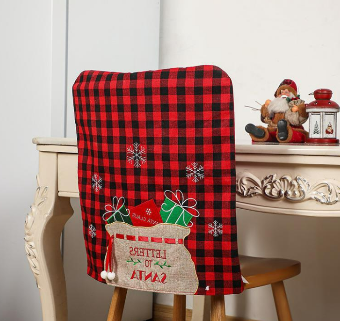 New Christmas chair set, Christmas checkered chair set, Christmas envelope chair set, home dining table decoration_voghion.com