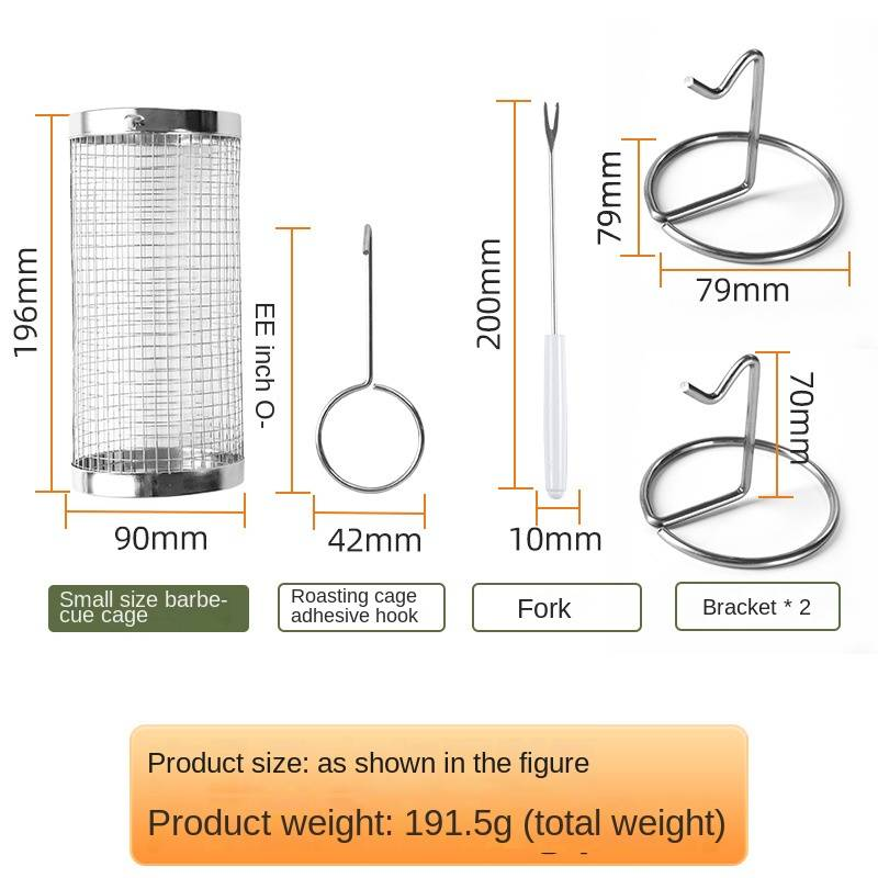 Cestino per barbecue portatile - Gabbia per barbecue rotonda per affumicare all'aperto, rete per barbecue a tamburo rotante, perfetta per cucinare e grigliare all'aperto_voghion.com