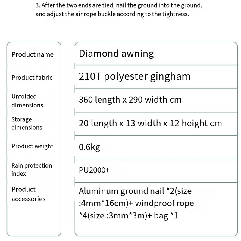 Enjoy outdoor diamond awning 210T polyester plaid fabric camping awning_voghion.com