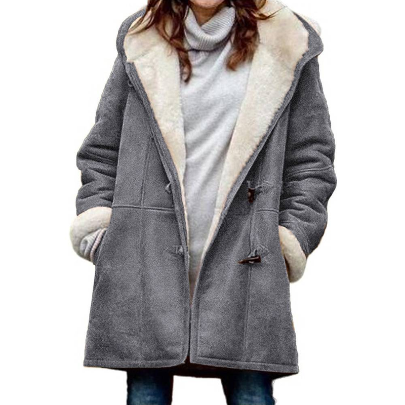 Coats Women Wool Thick Hooded Coat Pockets Single Breasted Full Sleeve Splice Jackets Warm Casual Blend Regular Autumn Winter_voghion.com