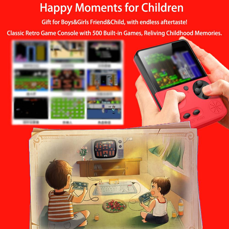 500 em 1 Console de jogos retrô portátil Tela colorida de 3 polegadas Bateria embutida Sistema portátil de estilo portátil Plug and Play Jogo retrô para TV_voghion.com