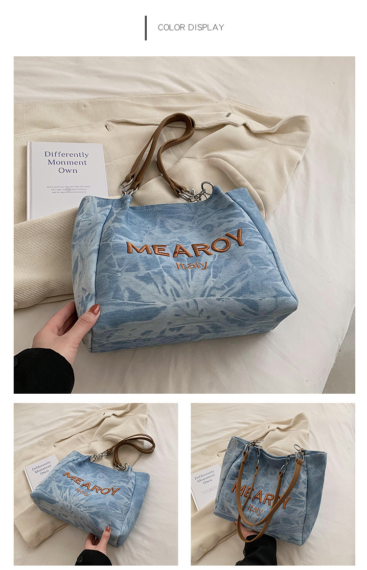 Design Denim Bag Women's Large Capacity Tote Class Commute Shoulder Tote Bag_voghion.com