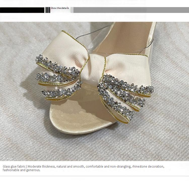 Versatile Wedge Sandals For Women - Crystal Clear High Heels With Bow & Rhinestone Details Platform Shoes Comfortable Beach Wedding Dressy Sandals_voghion.com