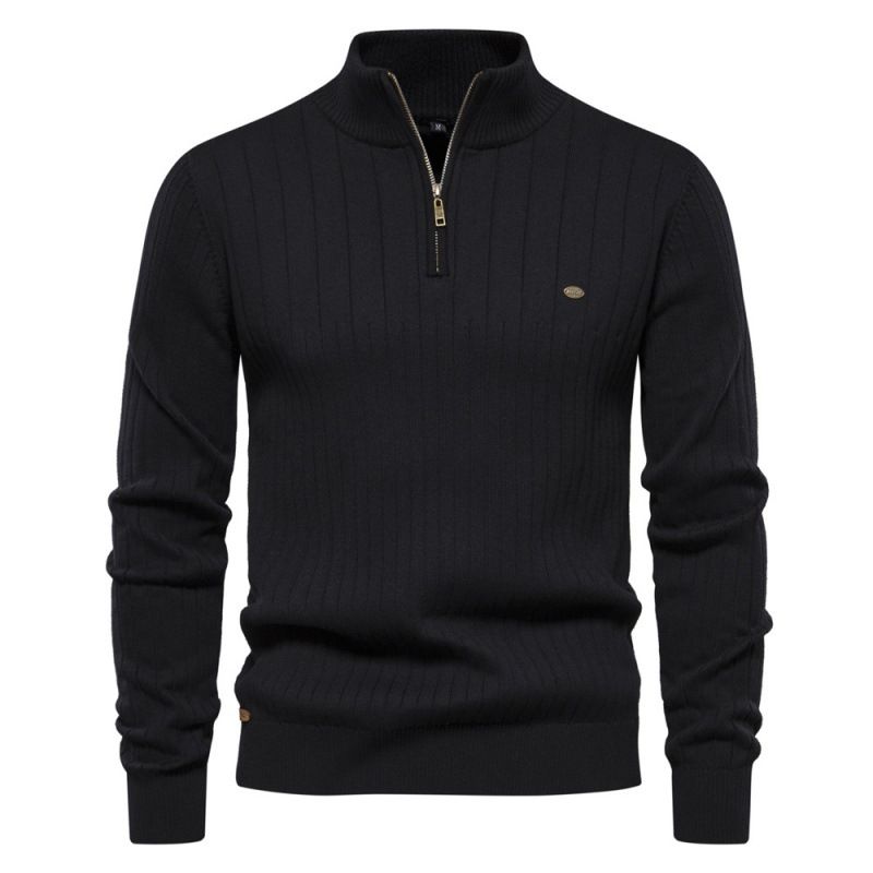 Maglione casual da uomo in cotone con collo alto e mezza cerniera, maglione lavorato a maglia da uomo di alta qualità_voghion.com
