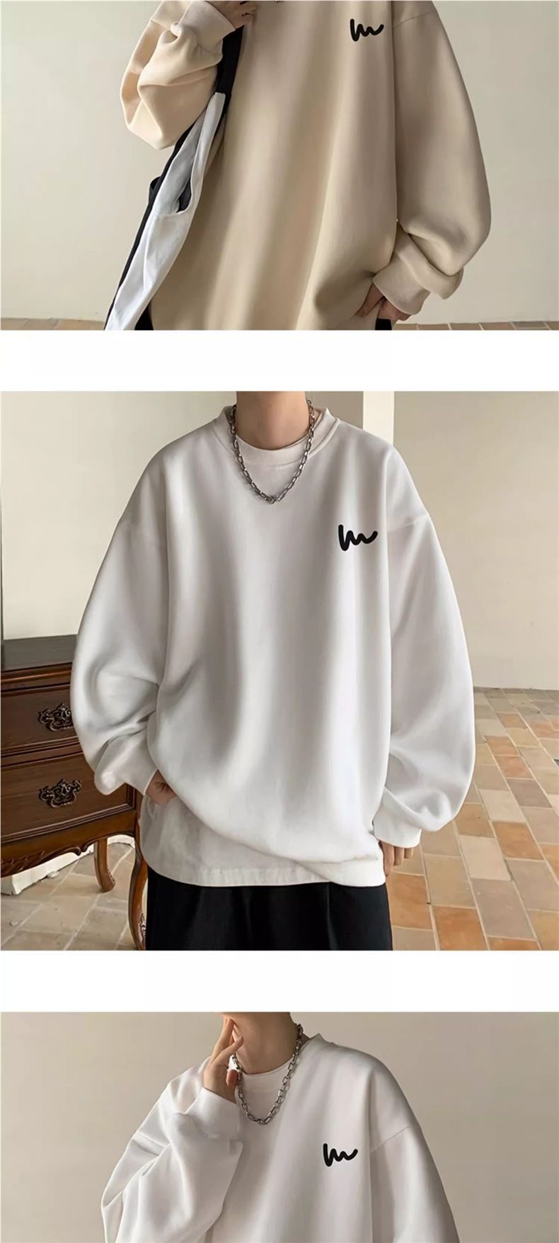 Men’s Oversized Fleece Crewneck Sweatshirt – Winter Streetwear Essential With Bold Letter Print_voghion.com
