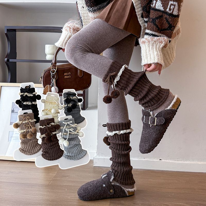 Damen Baumwoll-Stiefelsocken, Velourssocken mit gerolltem Bündchen, Spitzenbesatz 2025 Neu_voghion.com