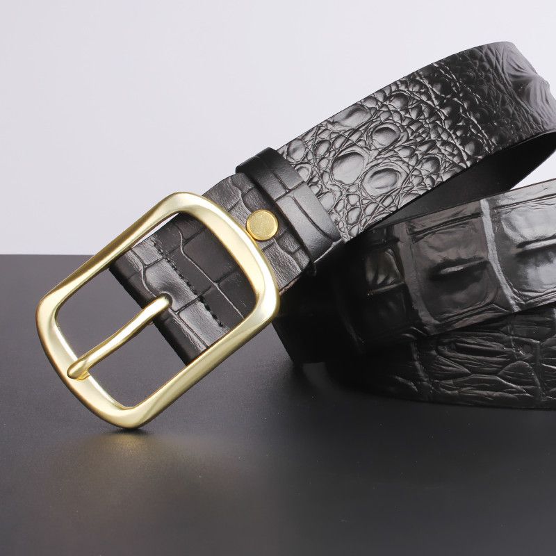 Men's Genuine Leather With Pin Buckle, Top Layer Cowhide, Crocodile Pattern, Casual Korean Style Business Belt_voghion.com