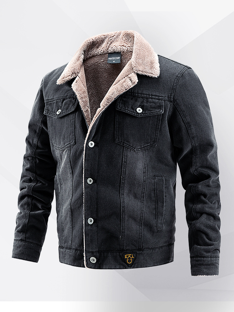 Veste en denim pour hommes, automne et hiver, peluche décontractée, tendance de la mode pour hommes_voghion.com