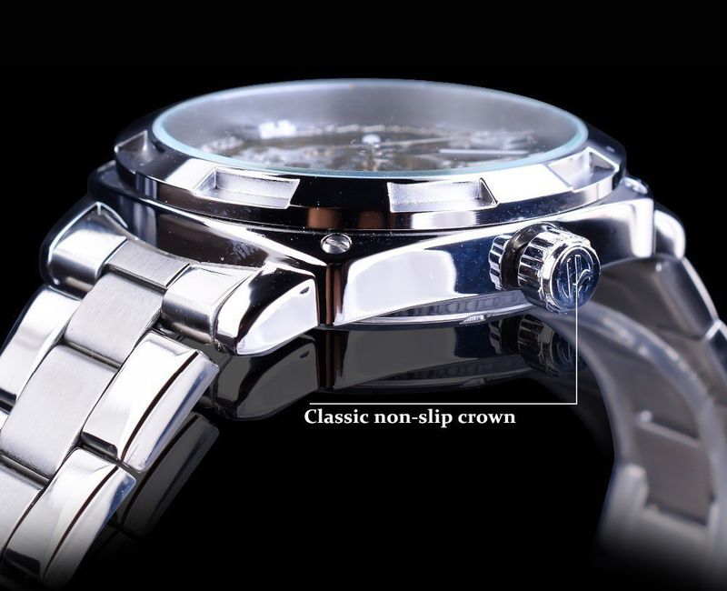 Montre mécanique automatique pour homme avec cadran squelette, style rétro, aiguilles lumineuses, étanche jusqu'à 30 m, bracelet en acier inoxydable_voghion.com