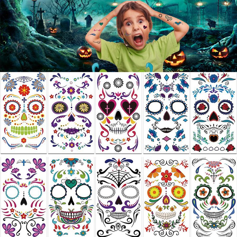 Waterproof Sweat Day Of The Dead Masquerade Funny Makeup Halloween Party Face Temporary Tattoo Sticker_voghion.com