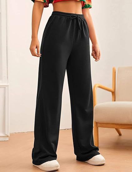 Pantaloni da jogging casual da donna, a vita alta, a gamba larga, con coulisse elastica, comodi pantaloni da salotto per l'uso quotidiano_voghion.com