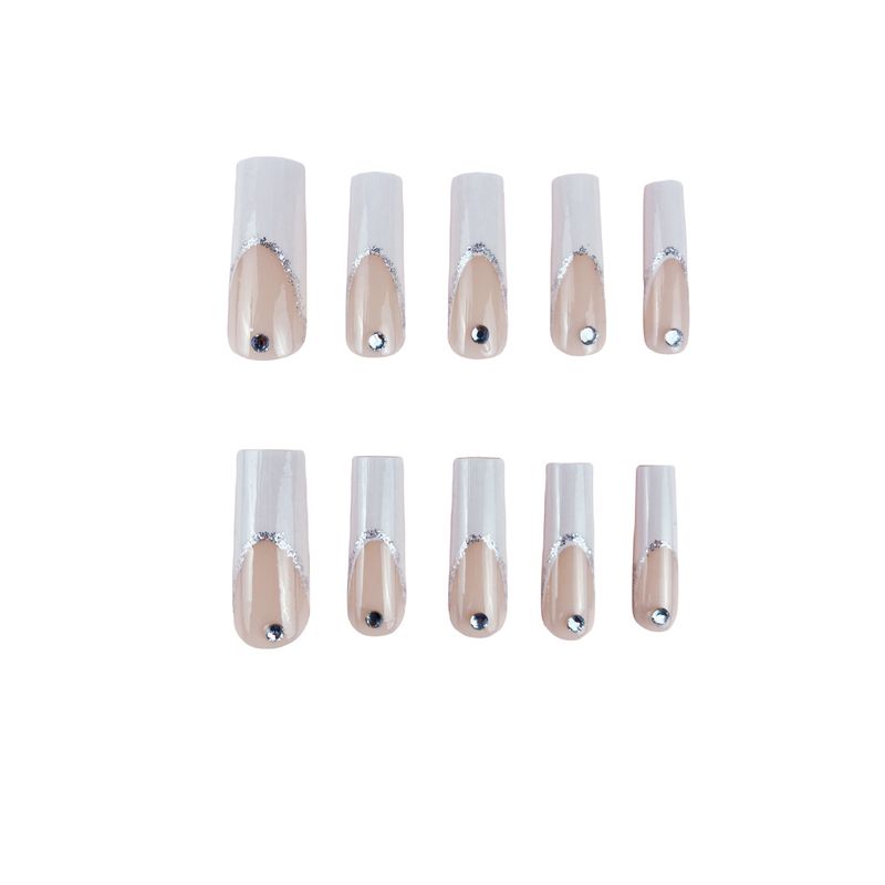Extra long white French style wearing square press on nail_voghion.com