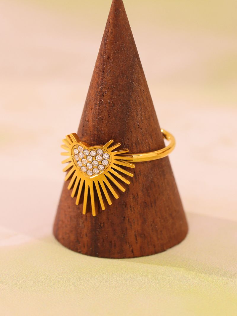 Fang Tang Personality Style Simple Sun Set Diamond Heart Ring Titanium Steel Geometric Pattern Ring For Women_voghion.com