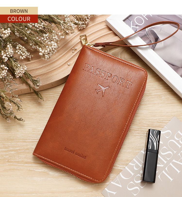 Passport Covers RFID Long Passport Holder Ticket Storage Document Bag Multifunctional Travel Zipper Handheld Passport Bag_voghion.com