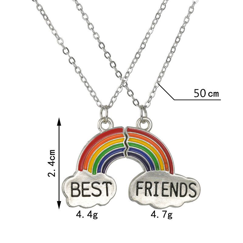 Collana Good Friends per il commercio estero transfrontaliero, set da 2 pezzi, ciondolo con nuvola arcobaleno e puzzle in smalto, vendita diretta in fabbrica_voghion.com