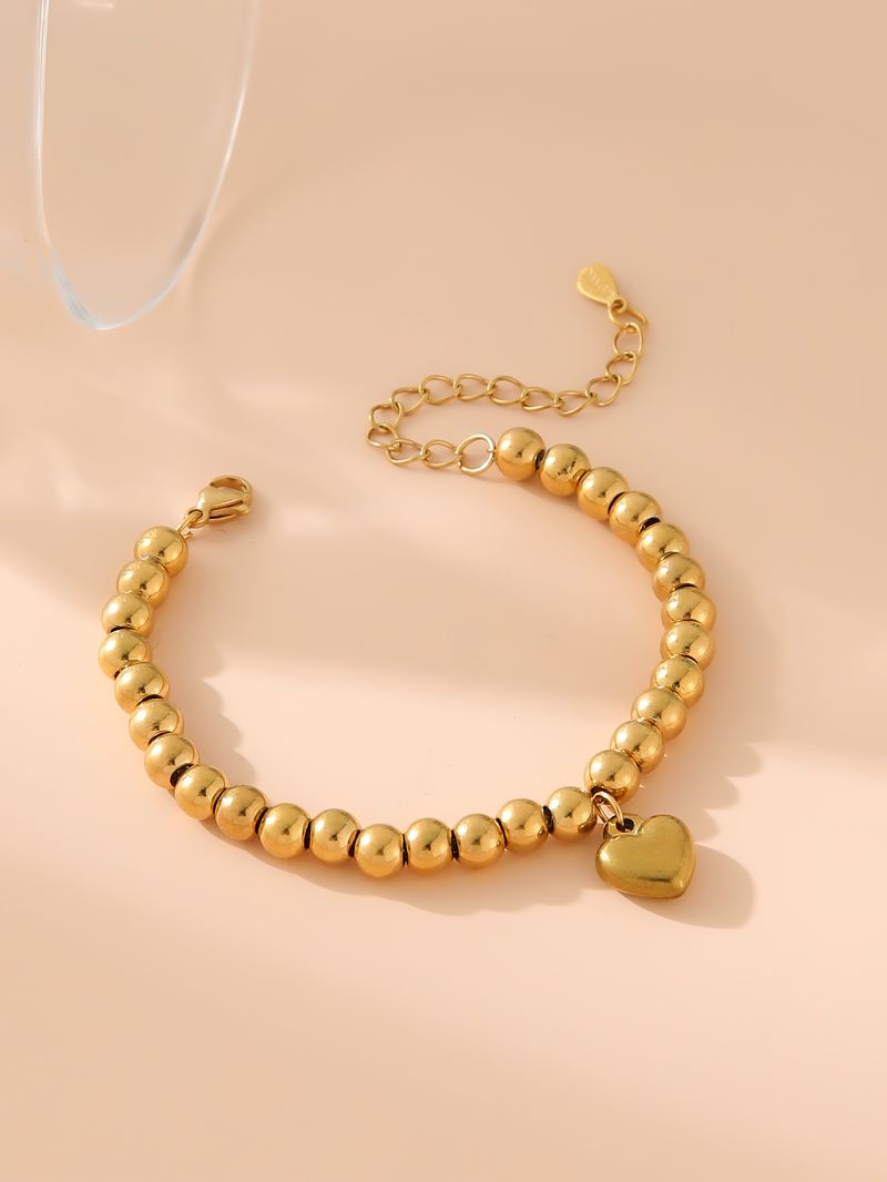 Stainless steel love round beads gold beaded bracelet ladies bracelet jewelry_voghion.com