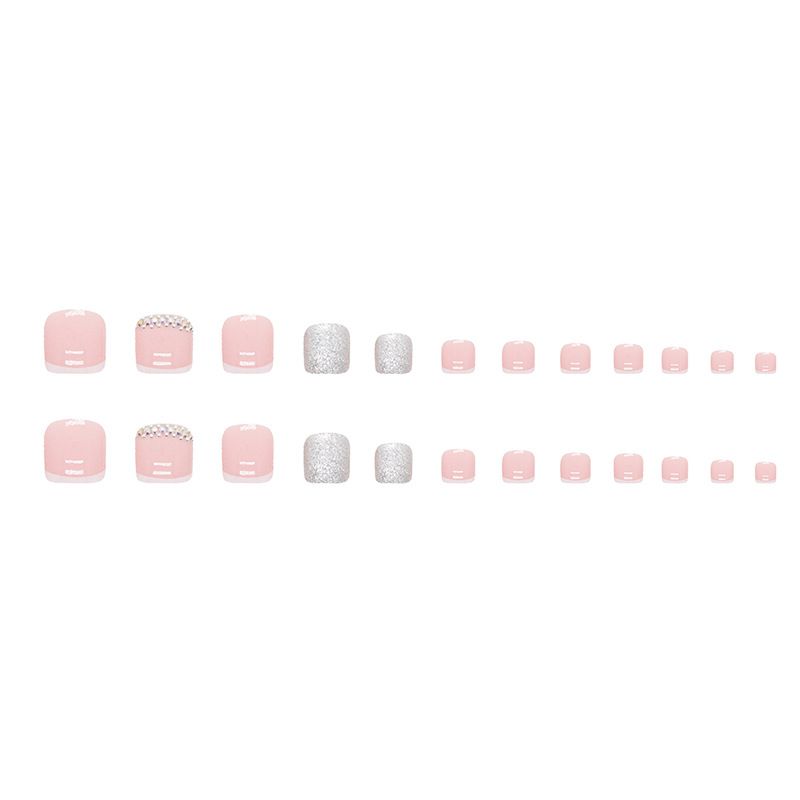 Beauty Health Simple French Style Explosive Flash Full Nail Drill Foot Nail Art Patch Summer New Product Bright Wearable Patch_voghion.com