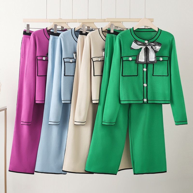 Abito maglione russo a maniche lunghe da donna, completo di pantaloni lavorati a maglia per donna_voghion.com