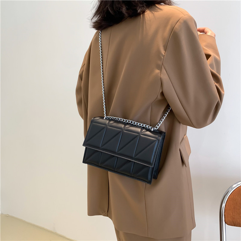 Stylish Mini Square Crossbody Bag For Women - Trendy PU Shoulder Purse With Chain Strap, Geometric Pattern (White/Black/Rose/Khaki/Brown)_voghion.com