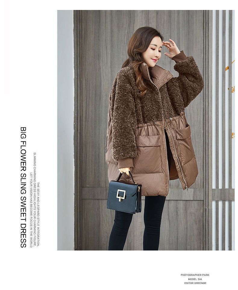 Wintermantel für Damen in großen Größen, mittellange Steppjacke mit Polokragen, locker geschnittener, lässiger, warmer Wattiermantel für Mütter_voghion.com