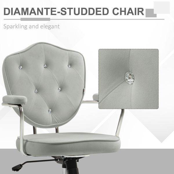 HOMCOM Swivel Computer Vanity Chair, Cute Office Chair, Desk Chair With Button Tufted, Velvet-feel Fabric, Gray_voghion.com