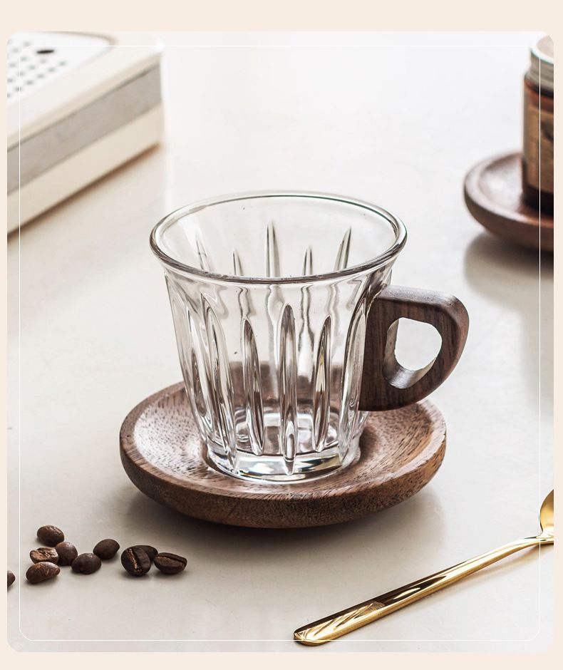 Cross-Border Hot Selling Preferred Glass Coffee Set With Wooden Handle Holder Insulated Cup Wholesale_voghion.com