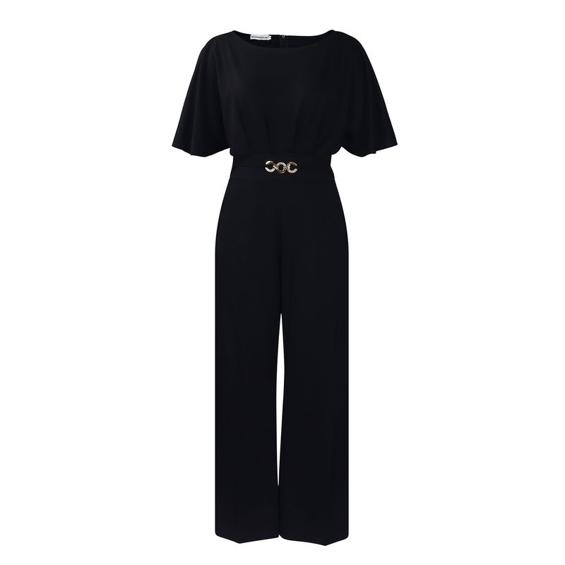 Roupas femininas moda verão feminina gola redonda cor sólida cintura alta tamanho grande perna larga macacão_voghion.com