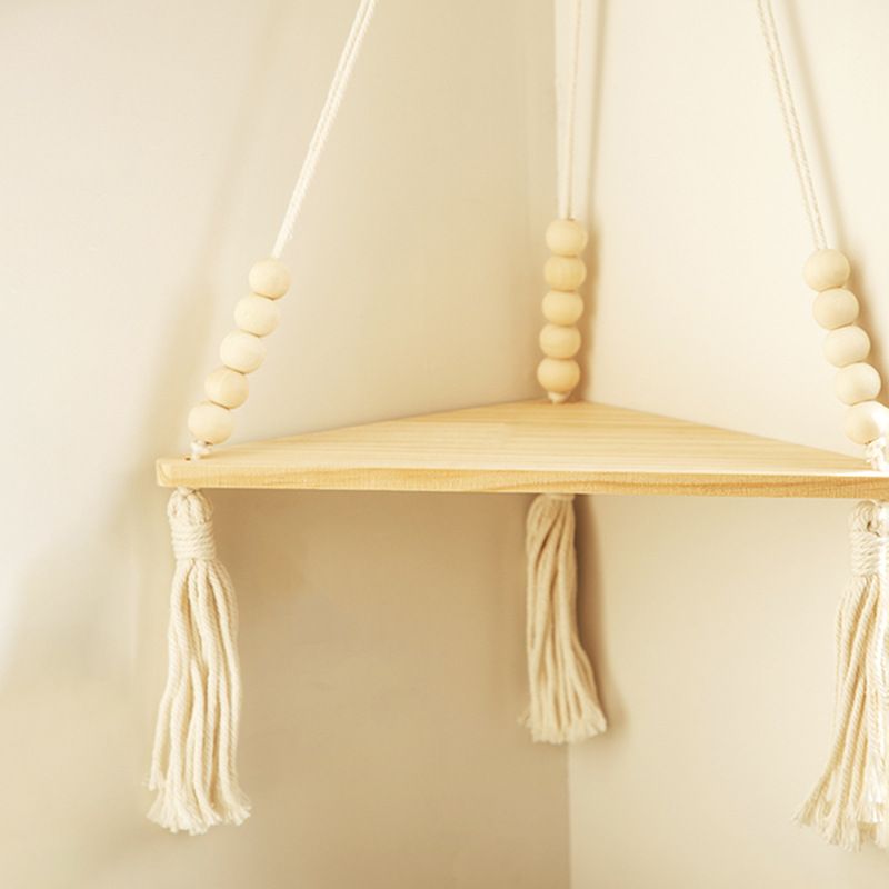 Bohemian wooden beads tassel hand-woven rack triangle wood board home home flower pot pendant storage_voghion.com