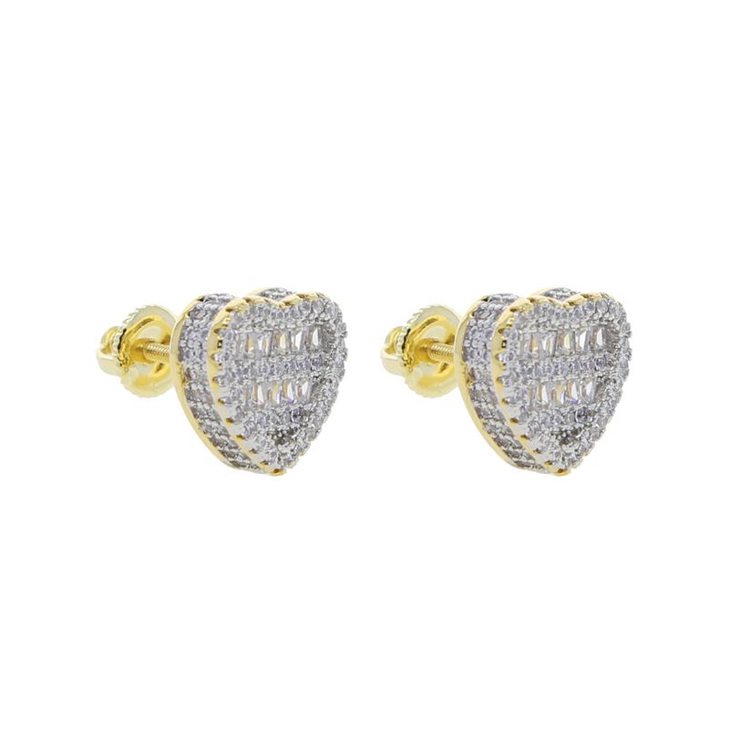 Orecchini a forma di cuore con zircone intarsiato e nappa rotonda con filo, orecchini alla moda hip hop_voghion.com