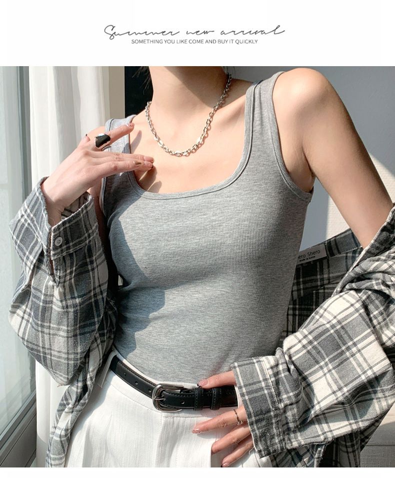 Nuovo gilet a spalla larga per donna con scollo a U ampio, primavera ed estate, saldi Douyin, gilet piccolo per donna con gilet senza maniche_voghion.com