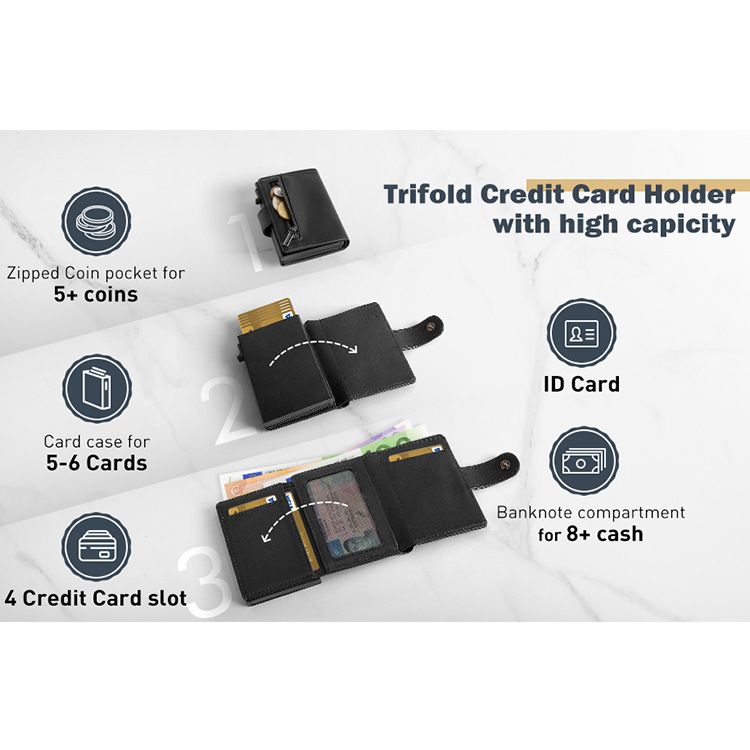 Portafoglio da uomo con cerniera, porta carte in lega di alluminio con cerniera, porta monete, porta carte RFID in microfibra con scatola di alluminio a spinta laterale, per il commercio estero_voghion.com