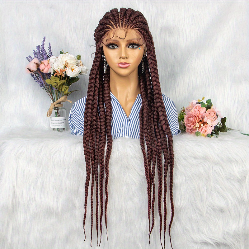 Peluca de encaje completo de 34 pulgadas, trenzas gruesas gordas de 11 hebras, peluca con trenzas sintéticas de uso fácil y ligero_voghion.com