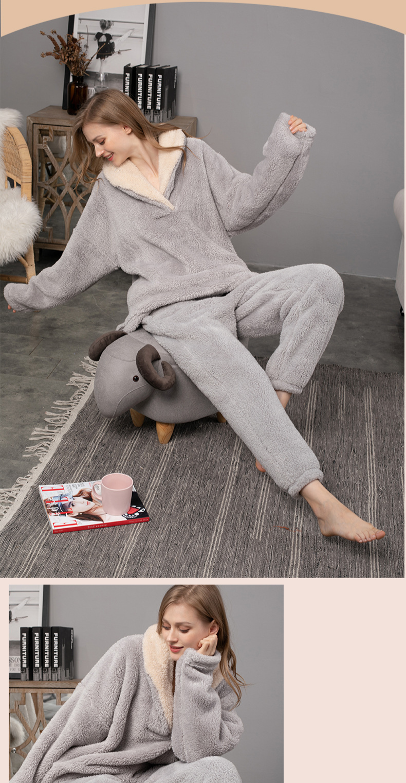 Pijamas de veludo confortáveis femininos de manga comprida tamanho grande solto conjunto de roupas para casa pode ser usado fora_voghion.com