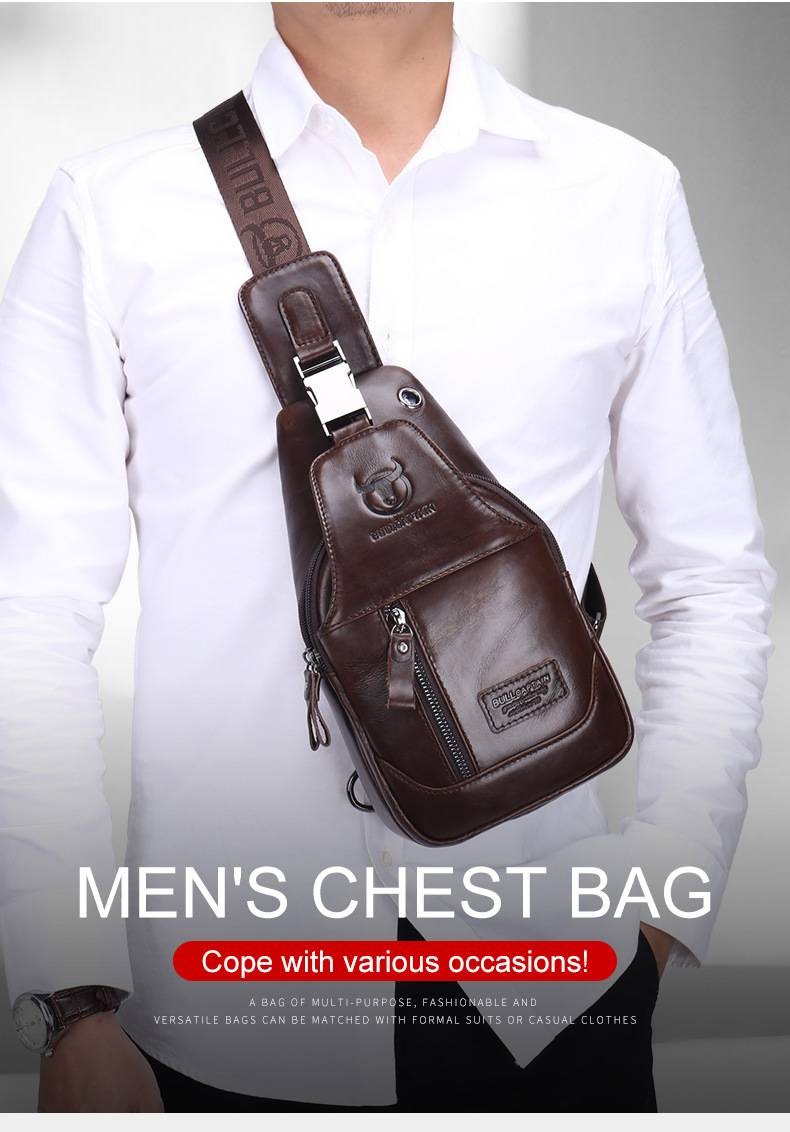 Captain Niu first layer cowhide men's genuine leather one shoulder messenger casual genuine leather chest bag ipad tablet leather_voghion.com