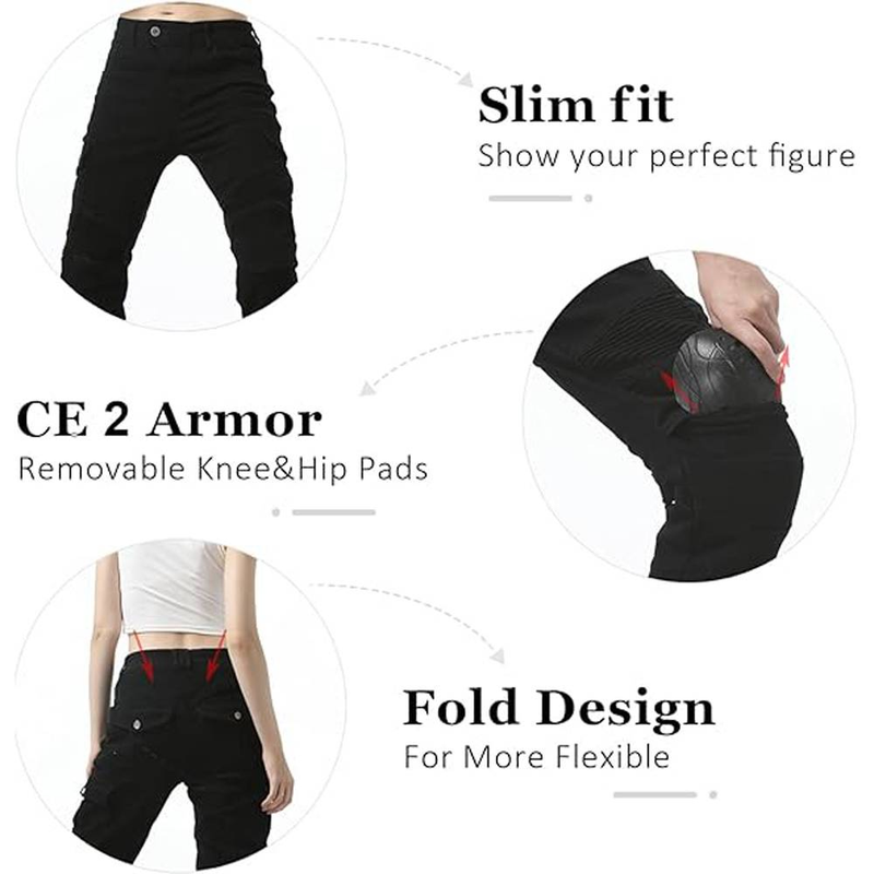 Motorcycle Riding Pants Motorcycle Jeans Slim Fit With CE Knee Hip Removable Protector Women's Armor_voghion.com